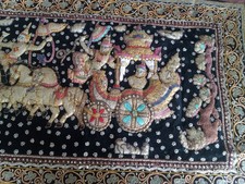 Large Vintage Burmese Kalaga Tapestry – Hand-Embroidered 145cm x 75cm – Chariot