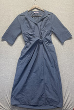 Lalavon Twist Front Shirt Dress Womens Small Slate Blue Textured Half Sleeve