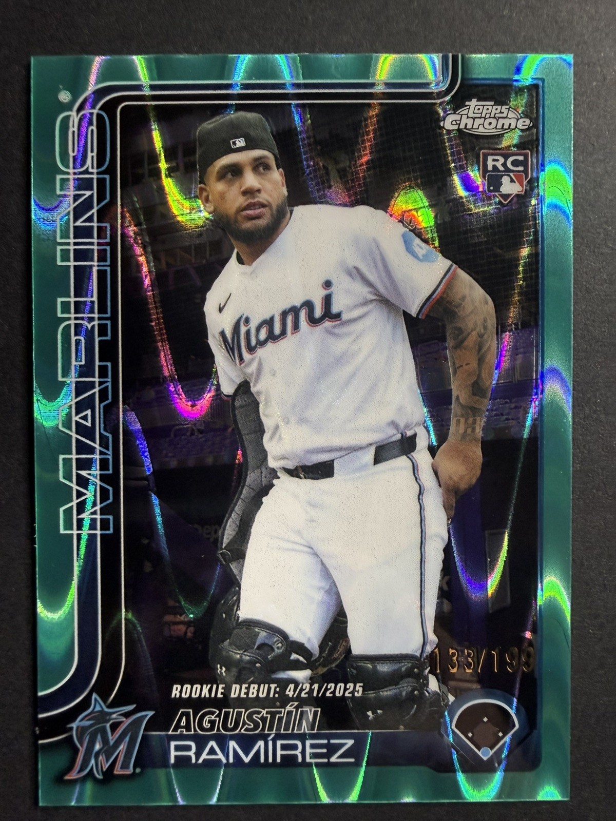 2025 Topps Chrome Update Agustin Ramirez Aqua Ray Wave Rookie Debut Wave /199 RC