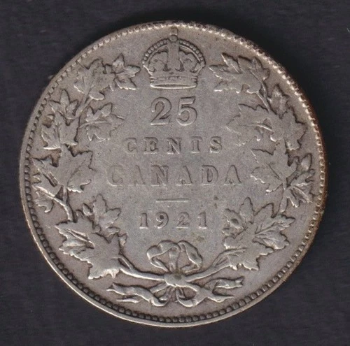 Canada 1921 25c Twenty Five Cent Silver Quarter King George V VG .800 Silver