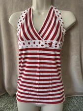 Next ladies red & white stripe/polka dot halter neck top -vintage-size 10 Bnwot