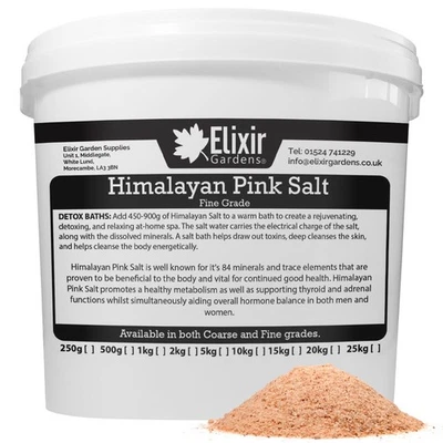 ELIXIR GARDENS 100% Organic Himalayan Pink Salts | Fine Grade in Bucket / Tub | 1kg - 25kg