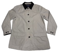 Vintage Lands End Barn Coat Youth M Tan Canvas Jacket Plaid Lined Workwear