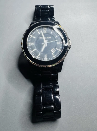 Orologio Michael Kors Nero MK5248 Data Quarzo Bracciale Plastica Nuvoloso Batteria Nuova