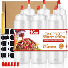 Squeeze Bottles, 16Oz Leak-Proof Wide Mouth Condiment Squeeze Bottles