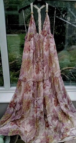 Zara Open Back Floral Layered Maxi Dress, Size M