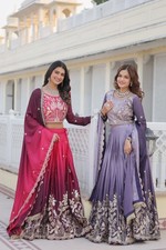 Women's Fully Stitched Designer Wedding Chinon Lehenga Choli Embroidered Set
