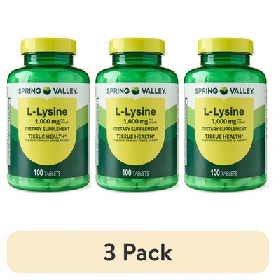 (Pack of 3) Spring Valley L-Lysine Dietary Supplements, 1000 mg, 100 Count