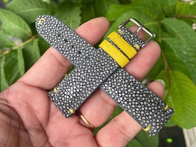 Size 24mm/22mm, Leather/Skin Stingray Watch Strap Band Gray, Custom Strap