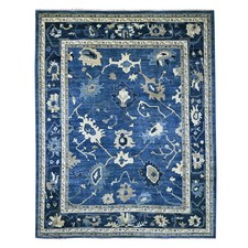 12'x14'10" Blue Angora Oushak with Leaf Design Hand Knotted Wool XL Rug