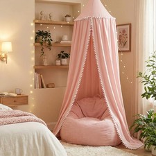 Bed Canopy with Pom Pom for Crib Baby Girl Netting Cover Canopy Crib Curtain ...