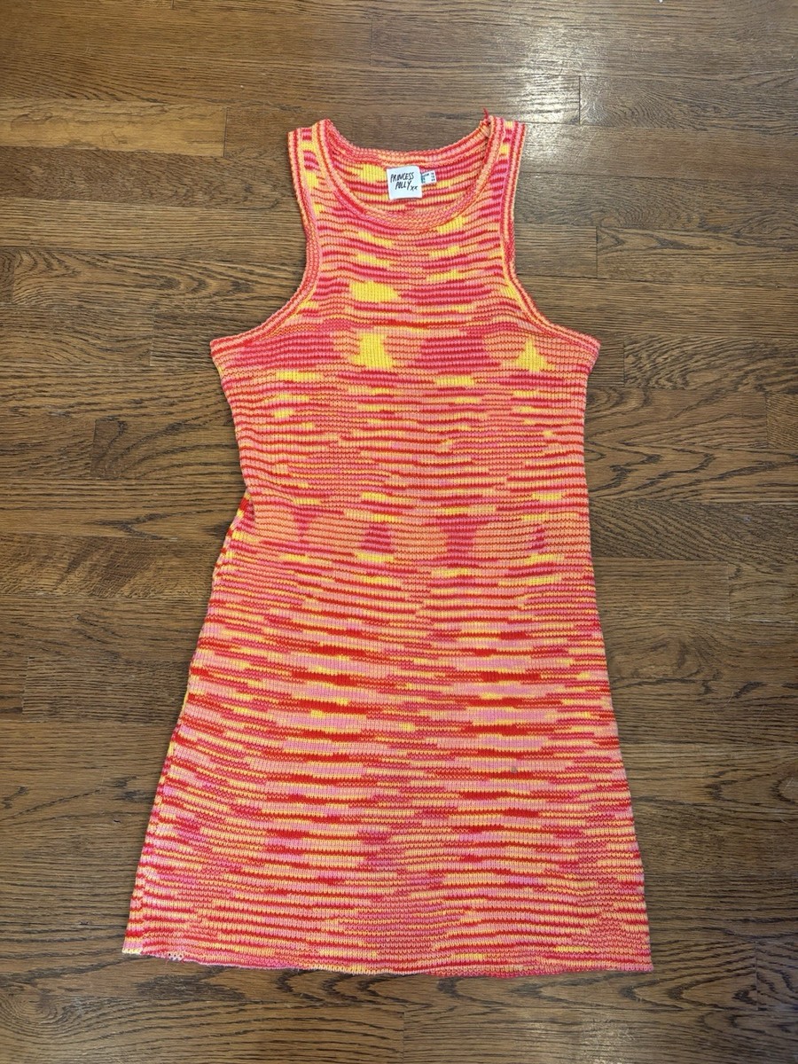 princess polly orange striped dress Princess Polly Knit Striped Tank Dress Pink Yellow Orange Sleeveless US 12