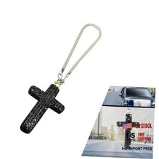 Bling Cross Car Mirror Hanging Accessories, Crystal Rhinestone Rear View Black