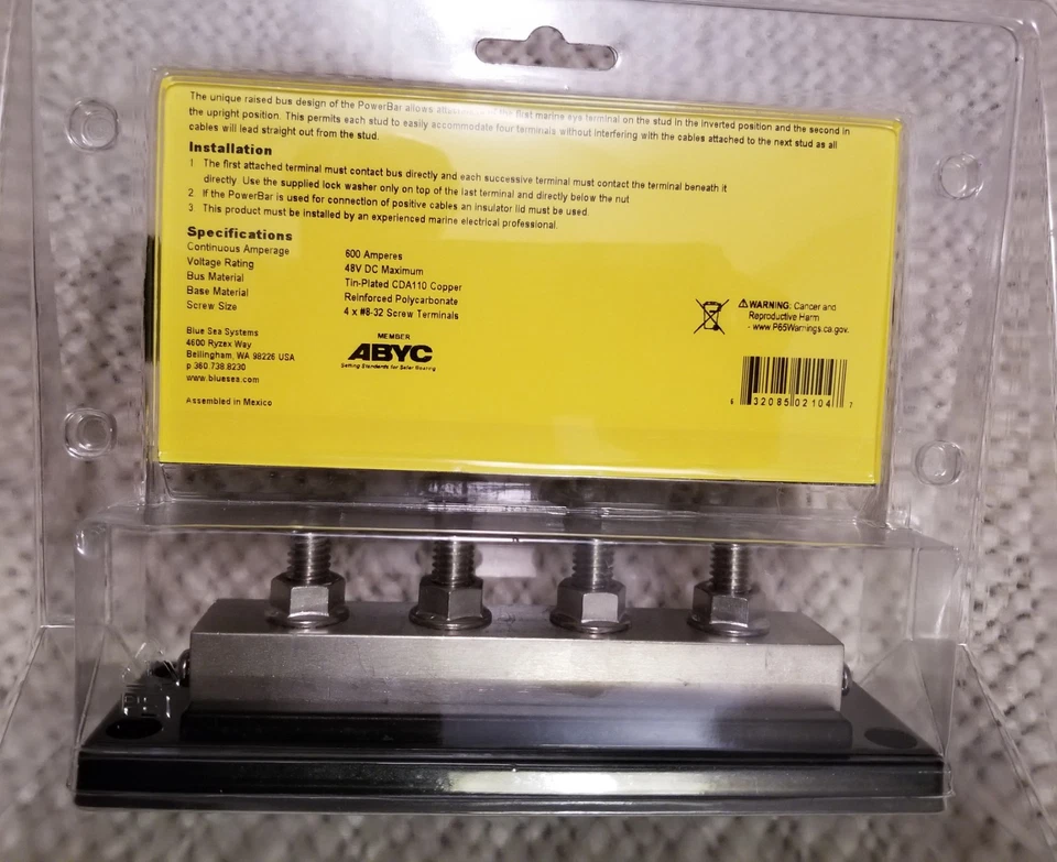 Blue Sea Systems 2104 Powerbar 600Amp Cable Connector 4 X 3/8-16 Stud Terminal - Imagem 2 de 4