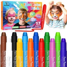 Face Painting Kit for Kids, 12Pcs XL Face and Body Paint Crayons 12 Vibrant ...