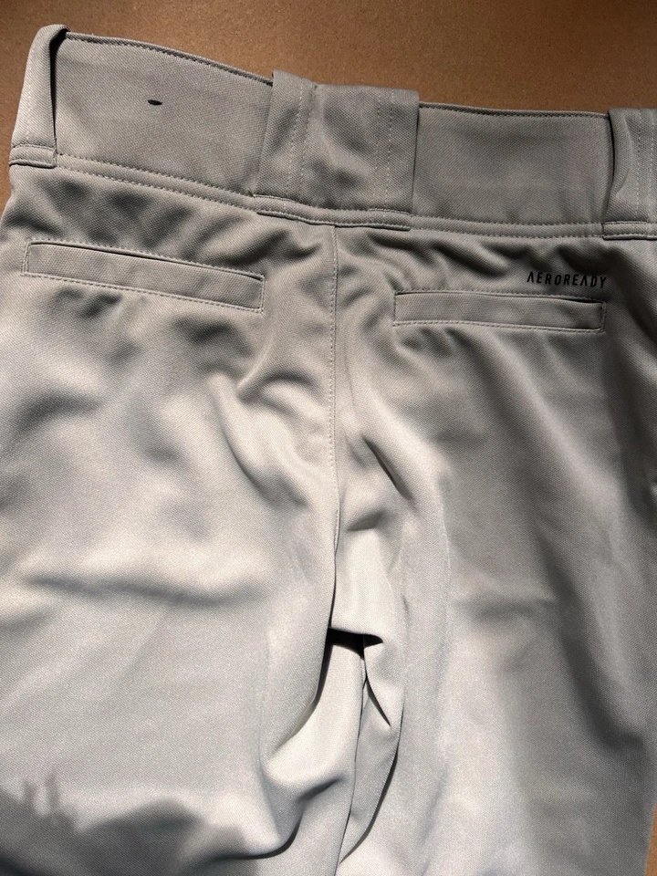 Pantalones de béisbol softbol Adidas Youth Aeroready dobladillo abierto pequeños 9-10 años gris cremallera Foto 3 de 4