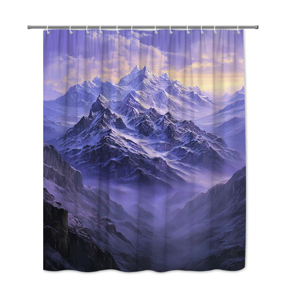 Cortina de chuveiro montanha roxa paisagem natureza cênica decoração banheiro - Imagem 2 de 4