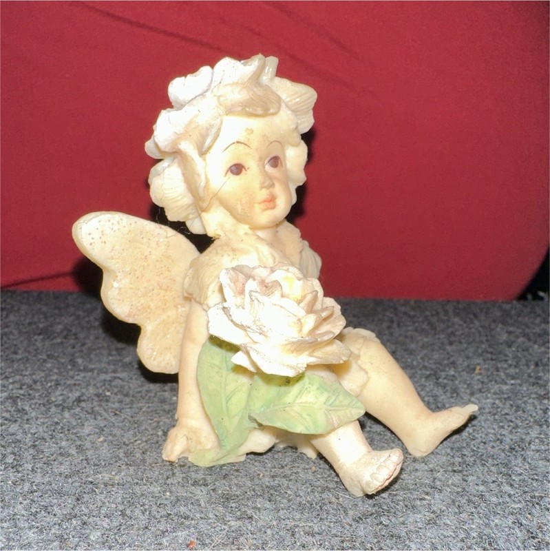 Sitting Fairy Figurine with Wings and Flower - Fantasy Fairy Theme