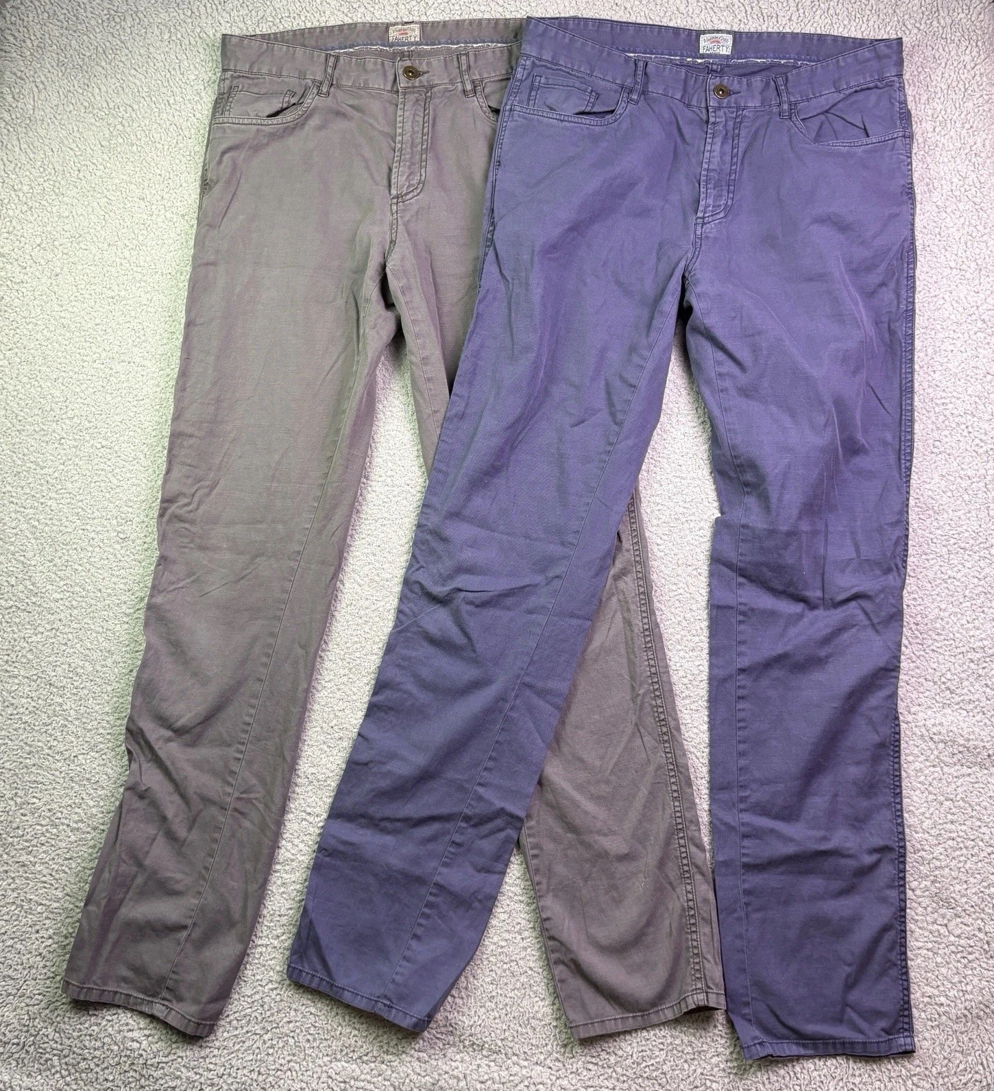 Lot Of 2 Faherty Pants Mens 31x32 Blue Gray Twill 5 Pocket Stretch Chino