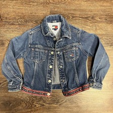 Tommy Hilfiger Vintage 90s Denim Jean Jacket Youth Small Flag Logo Girls Small