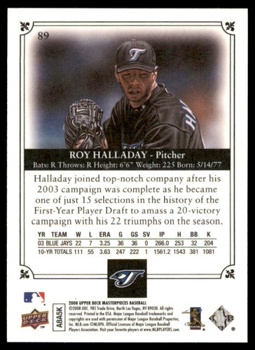2008 Upper Deck Masterpieces Roy Halladay Toronto Blue Jays #89 - Picture 2 of 2