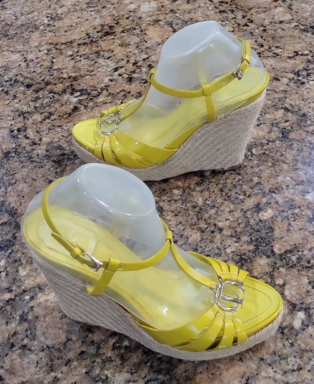 Sandales espadrille en cuir verni jaune Christian Dior chaussures femmes 40 10
