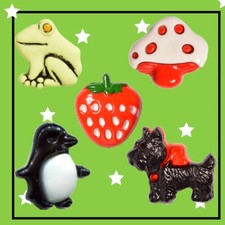 Baby Knit Children Buttons, Frog, Strawberry, Scottie Dog, Penguin, Toadstool 🍄
