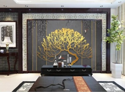 3D Golden Tree ZHUA26929 Wallpaper Wall Murals Removable Self-adhesive Ann