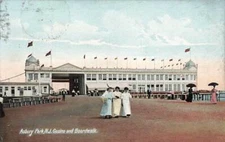 c1910 Casino Boardwalk People Flags Parasol Asbury Park New Jersey P4