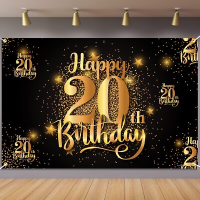 Happy 20th Birthday Backdrop Banner Step and Repeat 20 Years Old Background D...