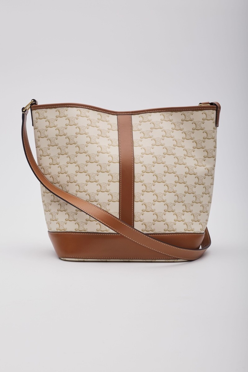 CELINE TRIOMPHE CANVAS CALFSKIN BUCKET BAG SMALL WHITE | eBay
