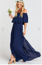 Show Me Your Mumu Hacienda Off Shoulder Maxi Dress Gown Navy Crisp Size Medium 