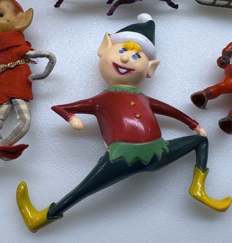 CHRISTMAS ~ 10 VTG~ PLASTIC TREE ORNAMENT s FIGURINE s REINDEER s ELF PIXIE s GC - Picture 5 of 7