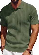Mens Knit Polo Shirt Short Sleeve Textured Casual Summer Collared Tee Breathable