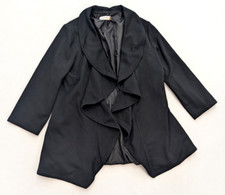 Calvin Klein Women's Blazer Jacket Size 6 Black Ruffle Open Front Business