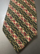Burberrys All Wool Check Plaid Horse Bit D-Ring Neck Tie Made In England Vtg 80s