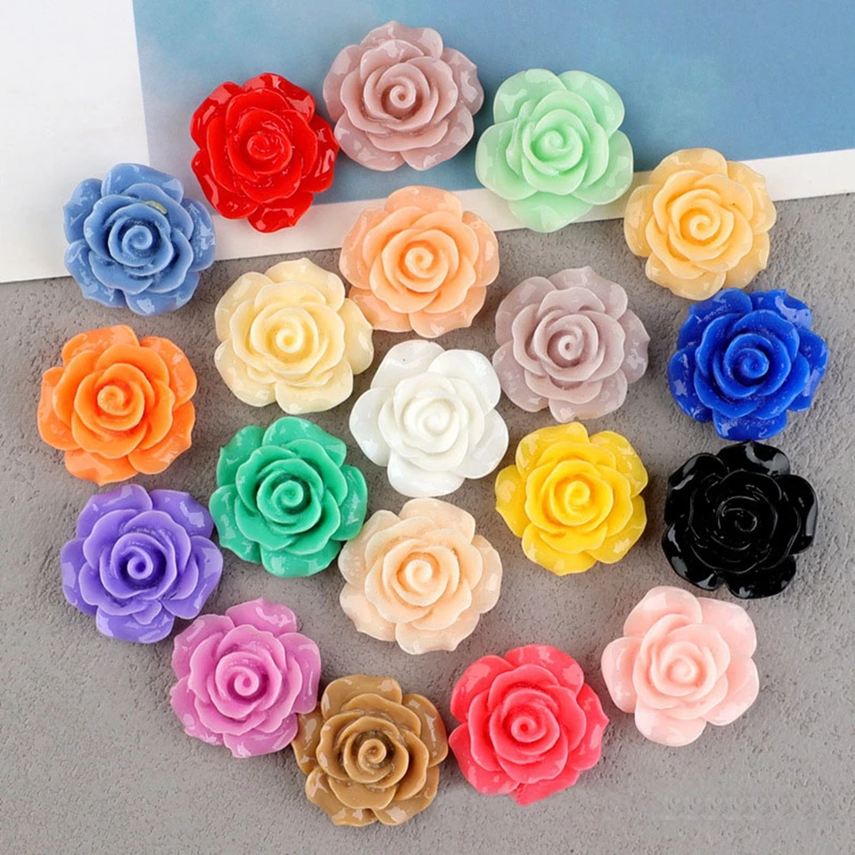 Artesanía Hágalo Usted Mismo Color Resina Rosa Flor Cabujón 20mm Adorno 50/100 un. Foto 2 de 4