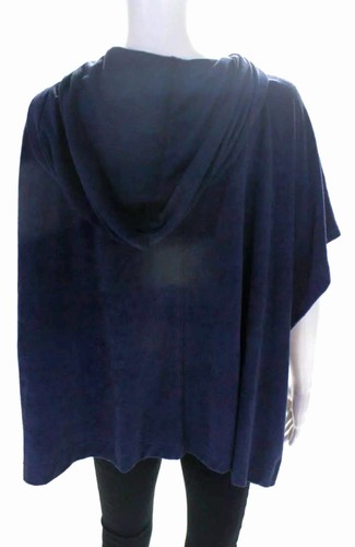 LILLA P Hooded Poncho One Size Navy Lightweight Cotton Blend NEW WITH TAGS - Picture 3 of 4