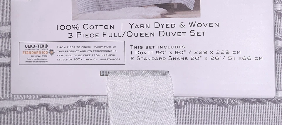 Nuevo Juego de 3 fundas y funda nórdica NICOLE MILLER a rayas grises REINA algodón Foto 3 de 4