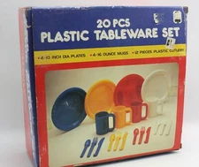 20pc Plastic Tablewear Set Vintage Camping Picnic Set