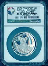 2015 P Australia High Relief 1oz Silver Koala $1 Coin Ngc Pf70 Uc Er +coa/box 