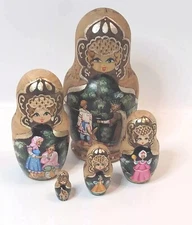 Fairy Tale Russian Nesting Dolls Set Of 5 Double Sided 1993 Ceprueb Nocag READ
