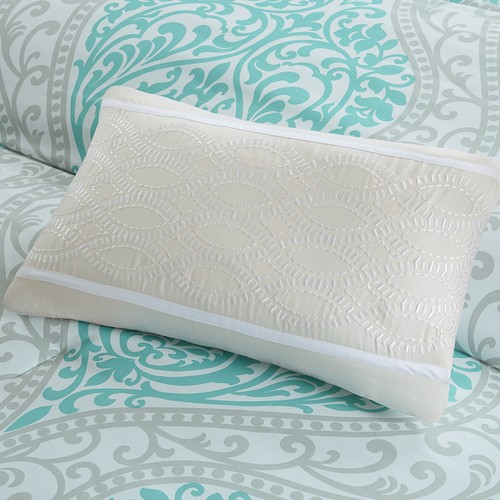 BEAUTIFUL CHIC LIGHT AQUA BLUE TEAL BEACH MODERN GREY WHITE SOFT COMFORTER SET - Picture 4 of 4