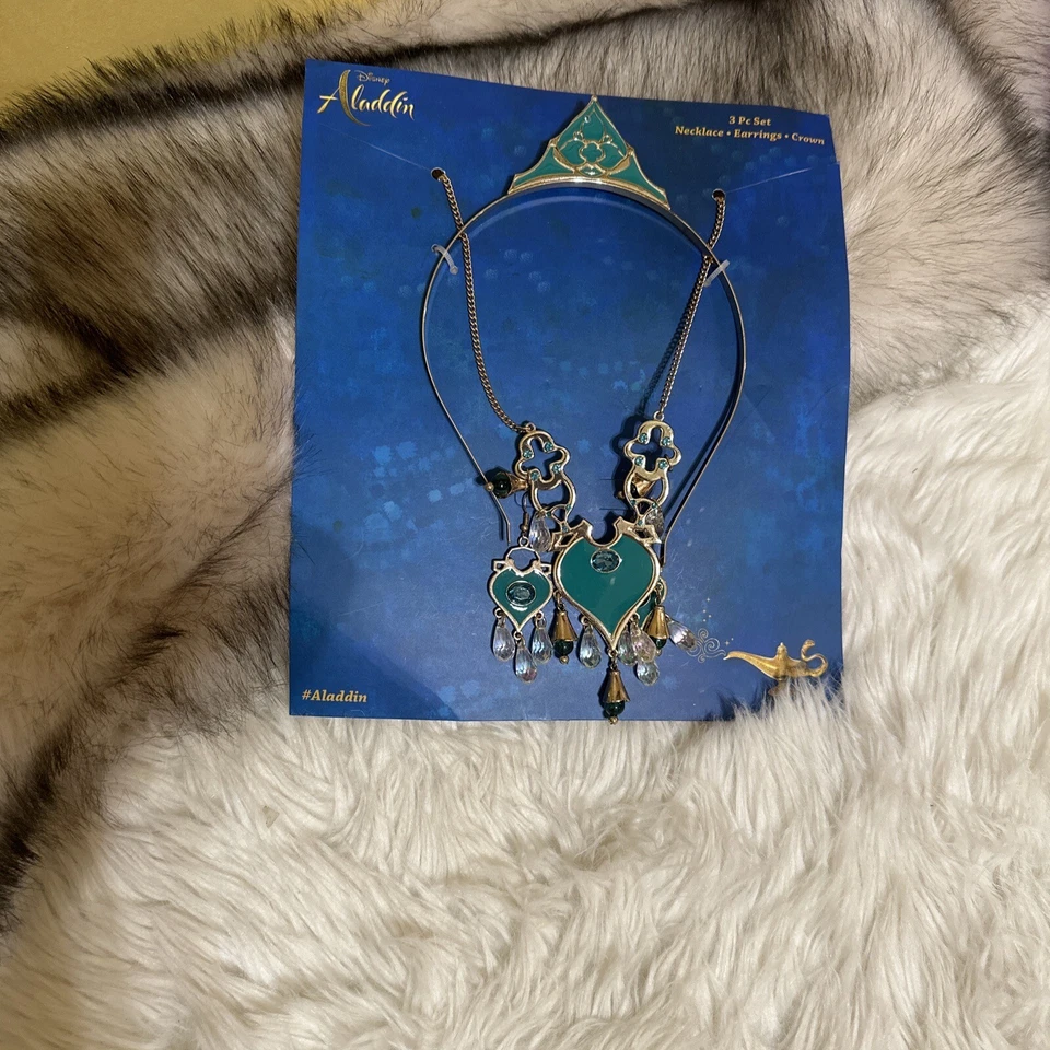 Elegante conjunto de joyas de jazmín Aladino de 3 piezas collar pendientes corona Foto 2 de 2
