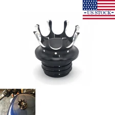 Crown Gas Cap Fuel Oil Tank Cover CNC Black For Harley Touring Softail Road King