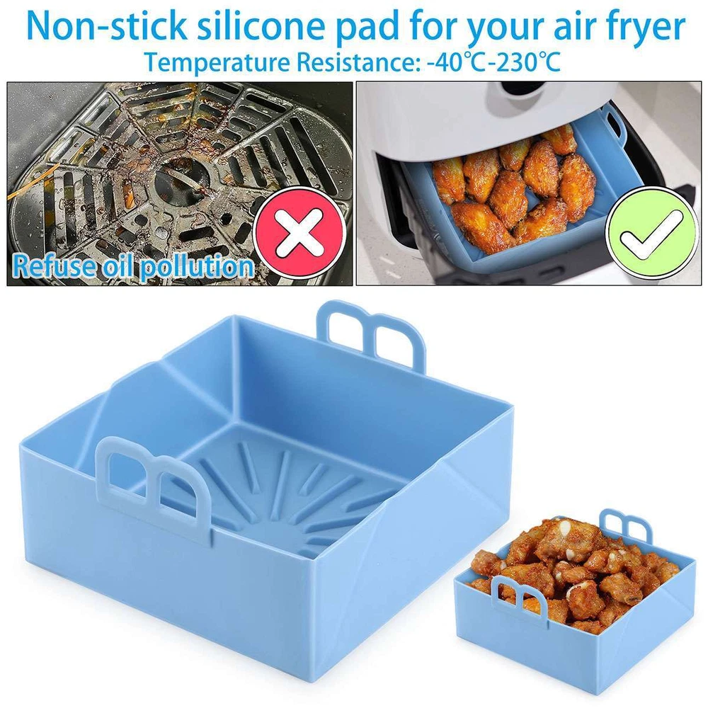 Air Fryer Silicone Pot Basket Non-Stick Safe Oven Square Baking Tray Foldable