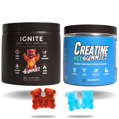 Pre Workout Gummies & Creatine Gummies Twin Pack Stim Fat Burner Burn & Gains