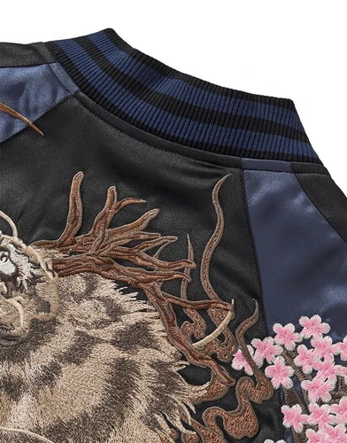 Herren Sukajan Wende Souvenir Jacke japanisches Muster Stickerei Kirin Sakura - Bild 19 von 47