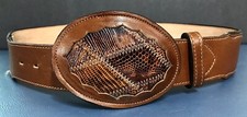 NOCONA Brown Genuine Lizard Skin Western Belt Buckle Sz 30 USA