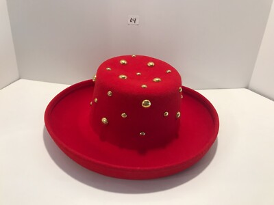 VTG Betmar NY Red Wool Hat 22 Inch Small Gold Stud Fedora Wide Brim USA LiteFelt Betmar Red Hats for Women for sale | eBay main image 4
